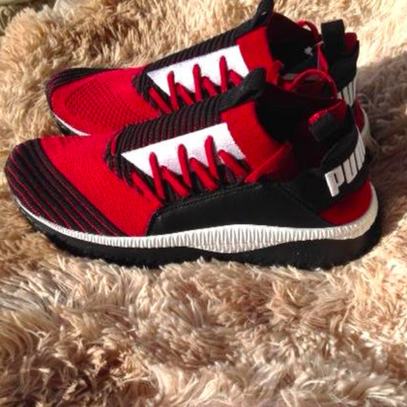 Puma Men Tsugi Jun Red Dahlia Black White Sneakers - Picture 2 of 8